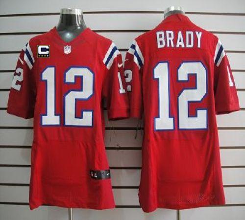  Patriots #12 Tom Brady Red Alternate With C Patch Men's Stitched NFL Elite Jersey