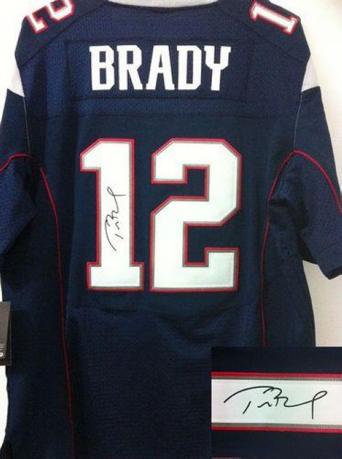 Patriots #12 Tom Brady Navy Blue Team Color Men's Stitched NFL Elite Autographed Jersey