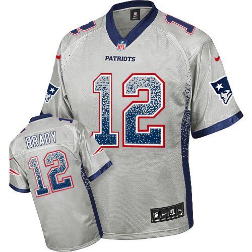  Patriots #12 Tom Brady Grey Men's Stitched NFL Elite Drift Fashion Jersey