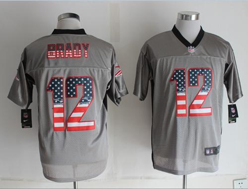  Patriots #12 Tom Brady Grey Men's Stitched NFL Elite USA Flag Fashion Jersey