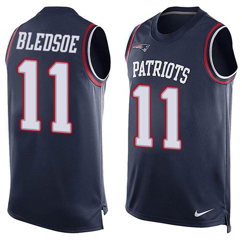  Patriots #11 Drew Bledsoe Navy Blue Team Color Men's Stitched NFL Limited Tank Top Jersey