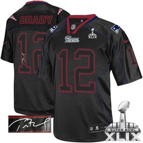  Patriots #12 Tom Brady Lights Out Black Super Bowl XLIX Men's Stitched NFL Elite Autographed Jersey
