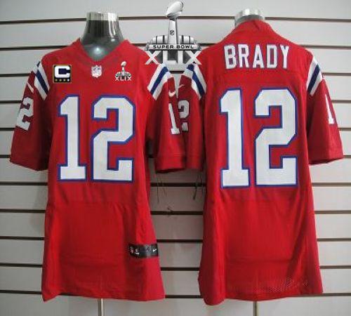  Patriots #12 Tom Brady Red Alternate With C Patch Super Bowl XLIX Men's Stitched NFL Elite Jersey