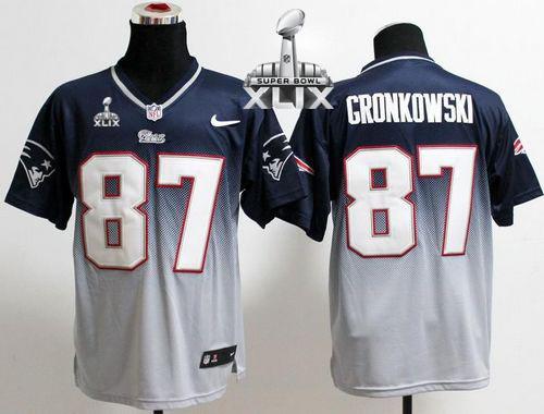  Patriots #87 Rob Gronkowski Navy Blue/Grey Super Bowl XLIX Men's Stitched NFL Elite Fadeaway Fashion Jersey