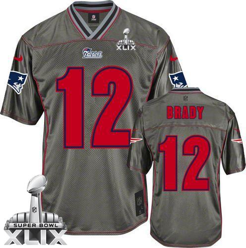  Patriots #12 Tom Brady Grey Super Bowl XLIX Men's Stitched NFL Elite Vapor Jersey