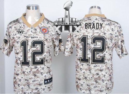  Patriots #12 Tom Brady Camo USMC Super Bowl XLIX Men's Stitched NFL Elite Jersey