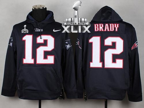 New England Patriots #12 Tom Brady Blue Super Bowl XLIX Pullover Hoodie
