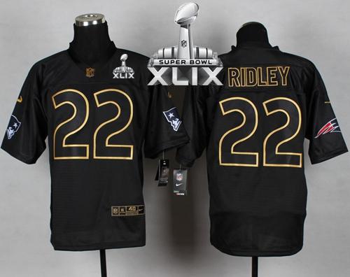  Patriots #22 Stevan Ridley Black Gold No. Fashion Super Bowl XLIX Men's Stitched NFL Elite Jersey