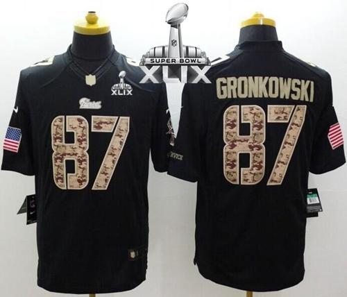  Patriots #87 Rob Gronkowski Black Super Bowl XLIX Men's Stitched NFL Limited Salute to Service Jersey