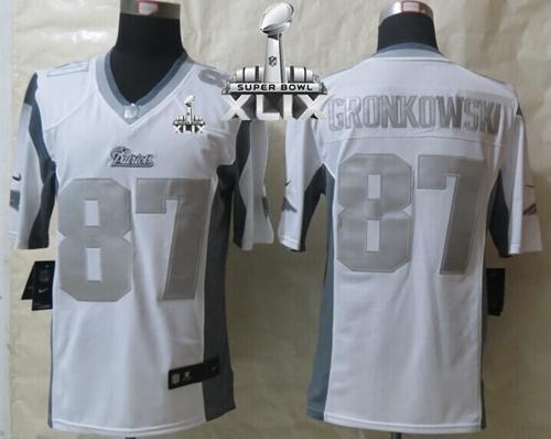 Patriots #87 Rob Gronkowski White Super Bowl XLIX Men's Stitched NFL Limited Platinum Jersey
