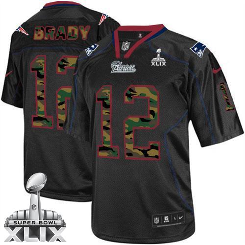  Patriots #12 Tom Brady Black Super Bowl XLIX Men's Stitched NFL Elite Camo Fashion Jersey