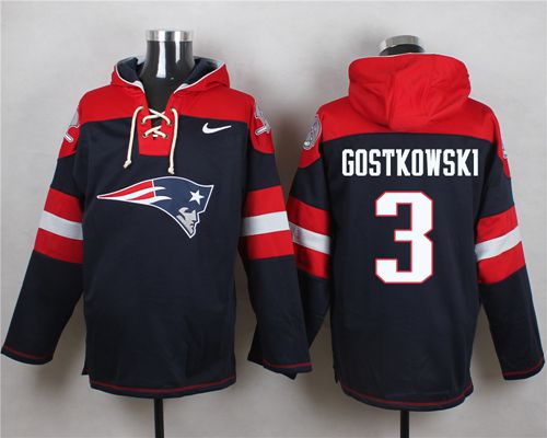  Patriots #3 Stephen Gostkowski Navy Blue Player Pullover NFL Hoodie