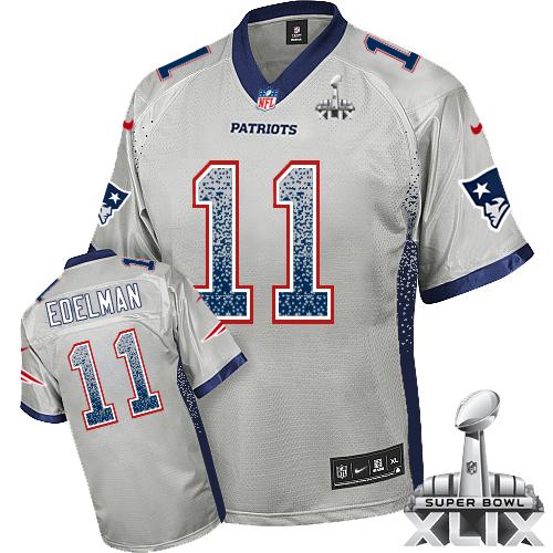  Patriots #11 Julian Edelman Grey Super Bowl XLIX Men's Stitched NFL Elite Drift Fashion Jersey