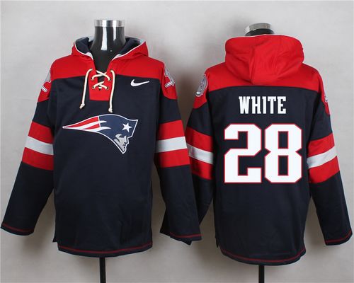  Patriots #28 James White Navy Blue Player Pullover NFL Hoodie