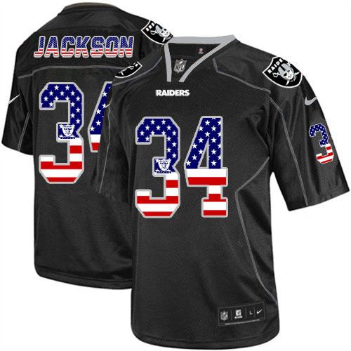  Raiders #34 Bo Jackson Black Men's Stitched NFL Elite USA Flag Fashion Jersey