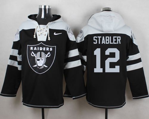  Raiders #12 Kenny Stabler Black Player Pullover NFL Hoodie