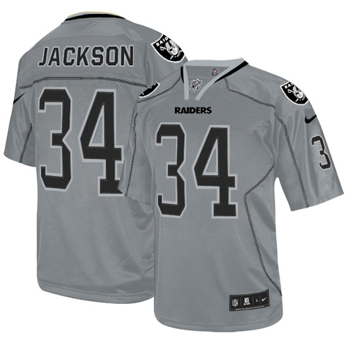 Raiders #34 Bo Jackson Lights Out Grey Men's Stitched NFL Elite Jersey