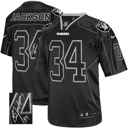  Raiders #34 Bo Jackson Lights Out Black Men's Stitched NFL Elite Autographed Jersey