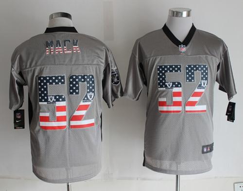  Raiders #52 Khalil Mack Grey Men's Stitched NFL Elite USA Flag Fashion Jersey