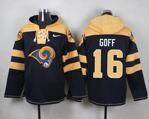  Rams #16 Jared Goff Navy Blue Player Pullover Hoodie