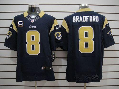  Rams #8 Sam Bradford Navy Blue Team Color With C Patch Men's Stitched NFL Elite Jersey