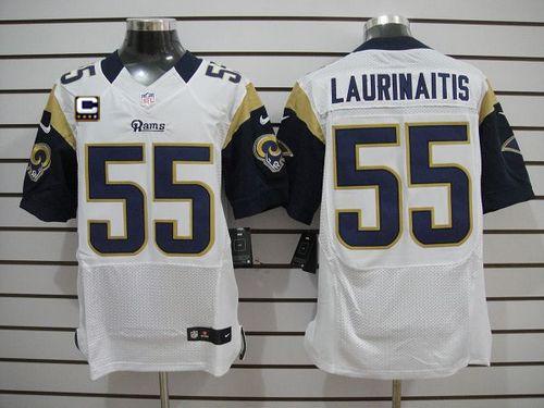  Rams #55 James Laurinaitis White With C Patch Men's Stitched NFL Elite Jersey