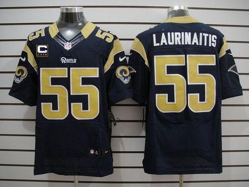  Rams #55 James Laurinaitis Navy Blue Team Color With C Patch Men's Stitched NFL Elite Jersey