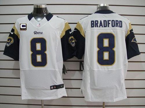  Rams #8 Sam Bradford White With C Patch Men's Stitched NFL Elite Jersey