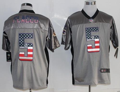  Ravens #5 Joe Flacco Grey Men's Stitched NFL Elite USA Flag Fashion Jersey