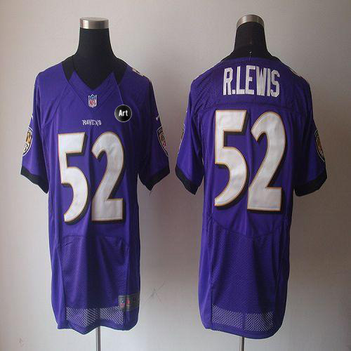  Ravens #52 Ray Lewis Purple Team Color With Art Patch Men's Stitched NFL Elite Jersey
