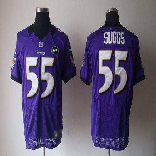  Ravens #55 Terrell Suggs Purple Team Color With Art Patch Men's Stitched NFL Elite Jersey