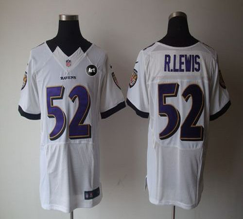  Ravens #52 Ray Lewis White With Art Patch Men's Stitched NFL Elite Jersey