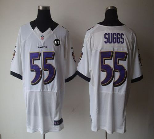  Ravens #55 Terrell Suggs White With Art Patch Men's Stitched NFL Elite Jersey