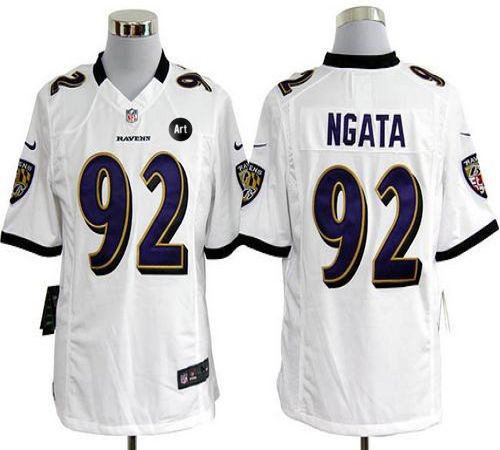  Ravens #92 Haloti Ngata White With Art Patch Men's Stitched NFL Game Jersey