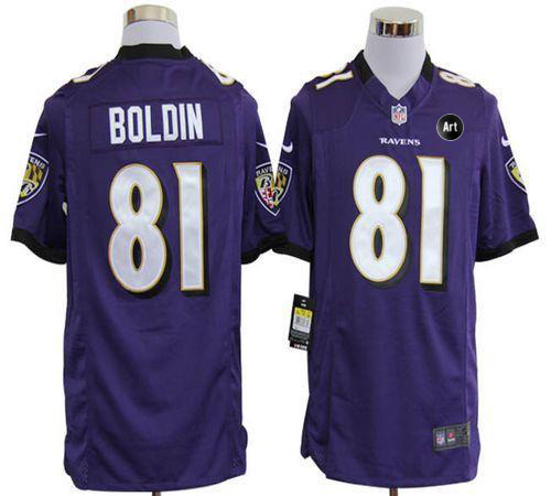  Ravens #81 Anquan Boldin Purple Team Color With Art Patch Men's Stitched NFL Game Jersey