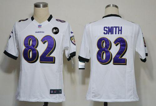  Ravens #82 Torrey Smith White With Art Patch Men's Stitched NFL Game Jersey