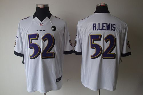  Ravens #52 Ray Lewis White With Art Patch Men's Stitched NFL Limited Jersey