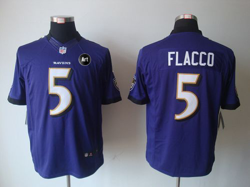  Ravens #5 Joe Flacco Purple Team Color With Art Patch Men's Stitched NFL Limited Jersey