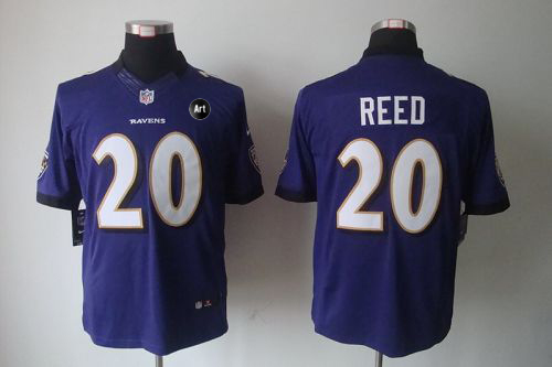  Ravens #20 Ed Reed Purple Team Color With Art Patch Men's Stitched NFL Limited Jersey