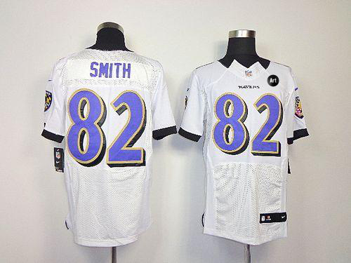  Ravens #82 Torrey Smith White With Art Patch Men's Stitched NFL Elite Jersey