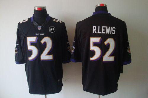  Ravens #52 Ray Lewis Black Alternate With Art Patch Men's Stitched NFL Limited Jersey