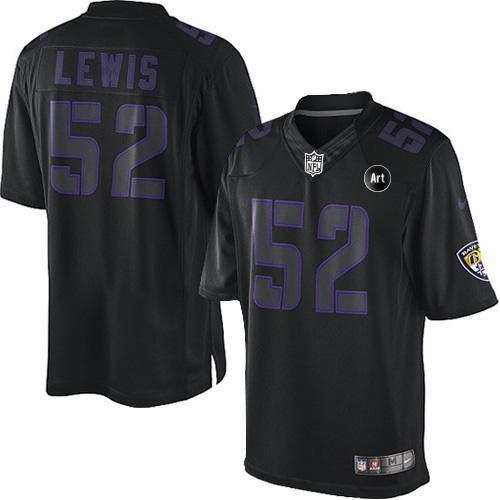  Ravens #52 Ray Lewis Black With Art Patch Men's Stitched NFL Impact Limited Jersey
