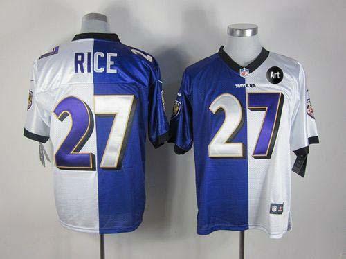  Ravens #27 Ray Rice Purple/White With Art Patch Men's Stitched NFL Elite Split Jersey