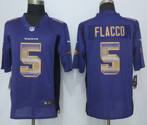  Ravens #5 Joe Flacco Purple Team Color Men's Stitched NFL Limited Strobe Jersey