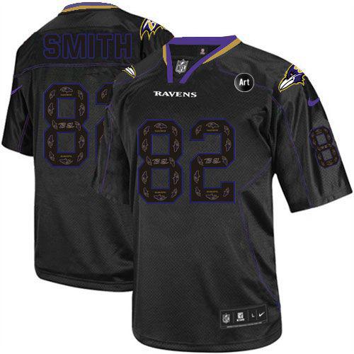  Ravens #82 Torrey Smith New Lights Out Black With Art Patch Men's Stitched NFL Elite Jersey