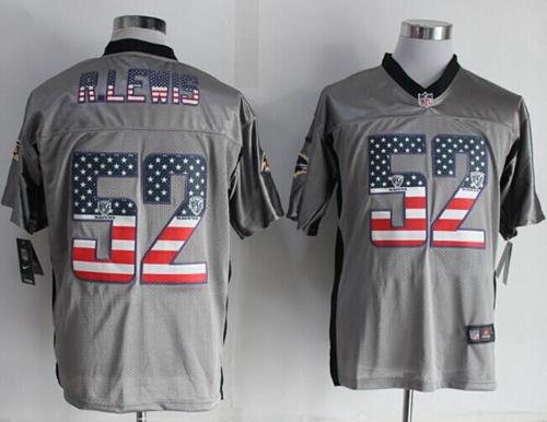  Ravens #52 Ray Lewis Grey Men's Stitched NFL Elite USA Flag Fashion Jersey