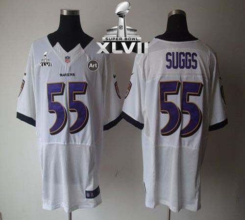  Ravens #55 Terrell Suggs White Super Bowl XLVII Men's Stitched NFL Elite Jersey
