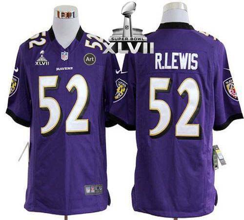  Ravens #52 Ray Lewis Purple Team Color Super Bowl XLVII Men's Stitched NFL Game Jersey