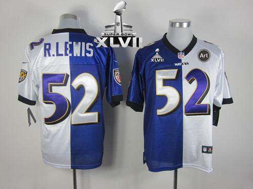 Ravens #52 Ray Lewis Purple/White Super Bowl XLVII Men's Stitched NFL Elite Split Jersey