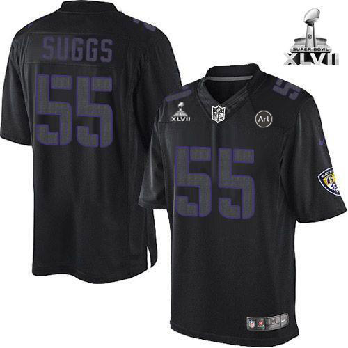  Ravens #55 Terrell Suggs Black Super Bowl XLVII Men's Stitched NFL Impact Limited Jersey